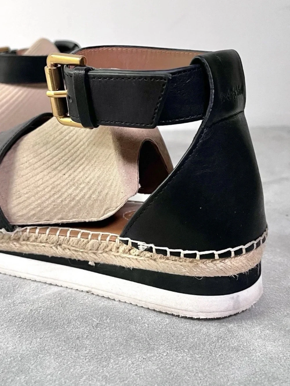 See By Chloe Glyn Espadrille Sandals Size 39 US8.5 Black Leather Ankle Strap